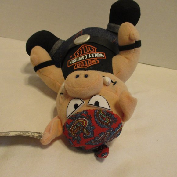 Harley Davidson Vintage 1993 NWT Medium Black Red White Peach Plush Hog - Picture 7 of 10